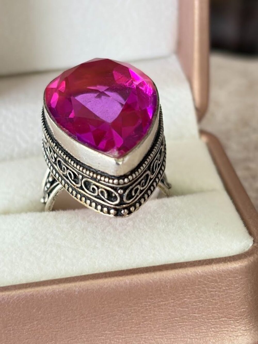 Vintage 925 Sterling Silver Pink Bi-Color Tourmaline Statement Ring Size 8 - Picture 3 of 7